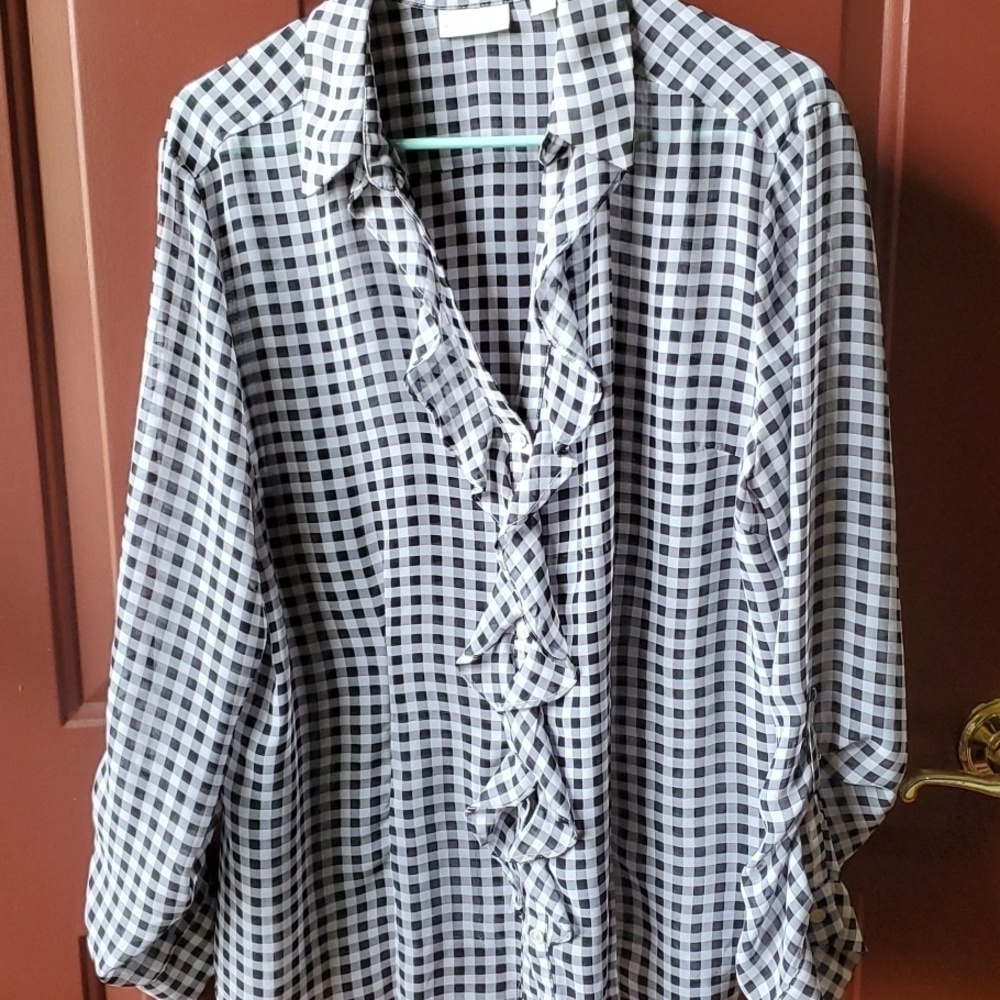 New York & Company Black and White Gingham Shirt